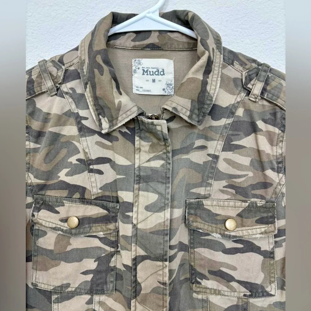 Women's Mudd Camo‎ Full Zip Snap Cotton Military Jacket Size Medium